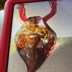 Murano Red and Gold Glass Pendant Necklace